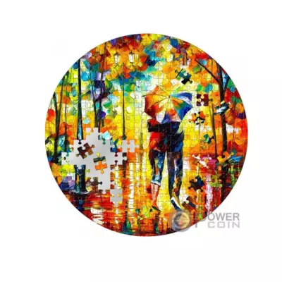Couple under one umbrella Leonid Afremov micropuzzle treasures 3 OZ silver coin